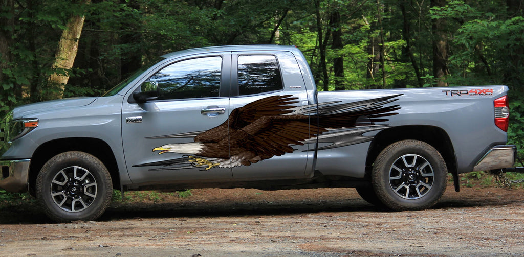 USA Eagle Car Wrap Sticker, 3D Tribal Ripped Metal Car Vinyl, Patriotic Full Color Sticker Car Side Graphics, Bald Eagle Car Vinyl