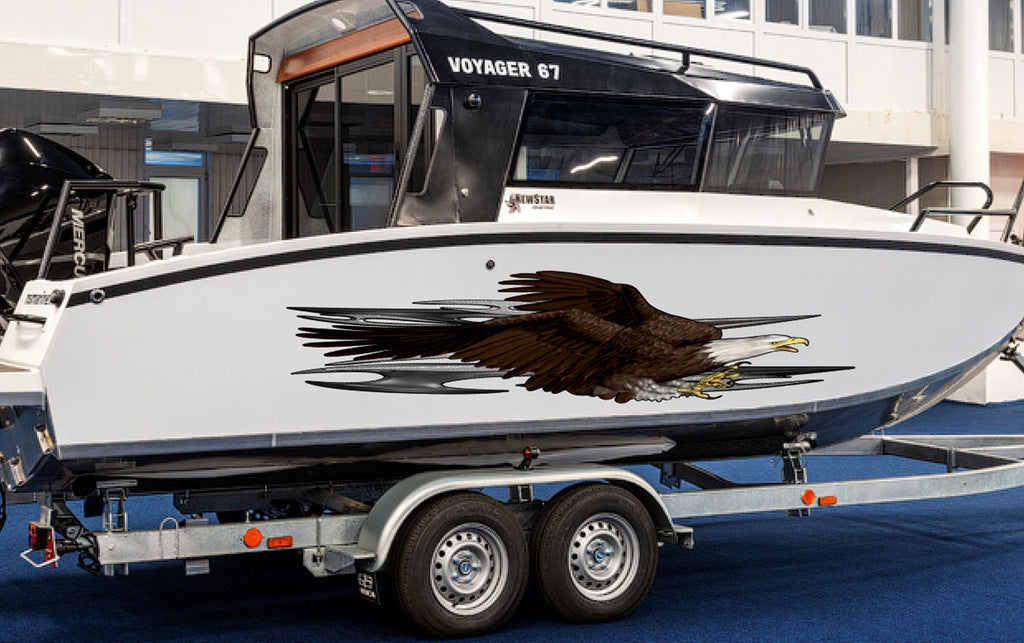US Eagle Ripped Metal Full Color Speed Boat Vinyl Design, Tribal Boat Graphics, Cigar Boat Wrap, Yacht Vinyl, Watercraft Sticker Design