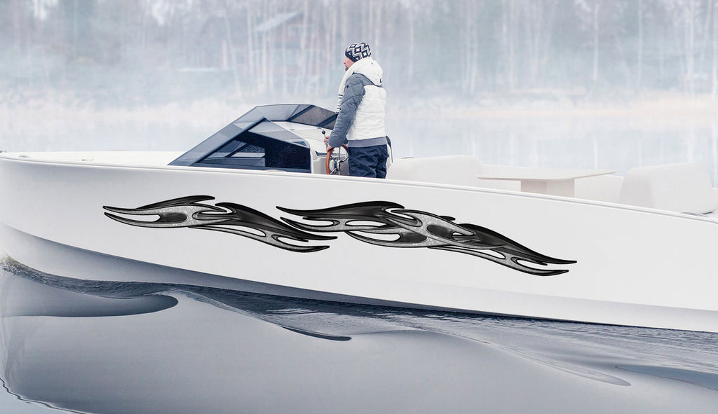 Speed Boat Vinyl Design, 3D Tribal Boat Graphics, Ripped Metal Full Color, Tribal Cigar Boat Wrap, Yacht Vinyl, Watercraft Sticker Design