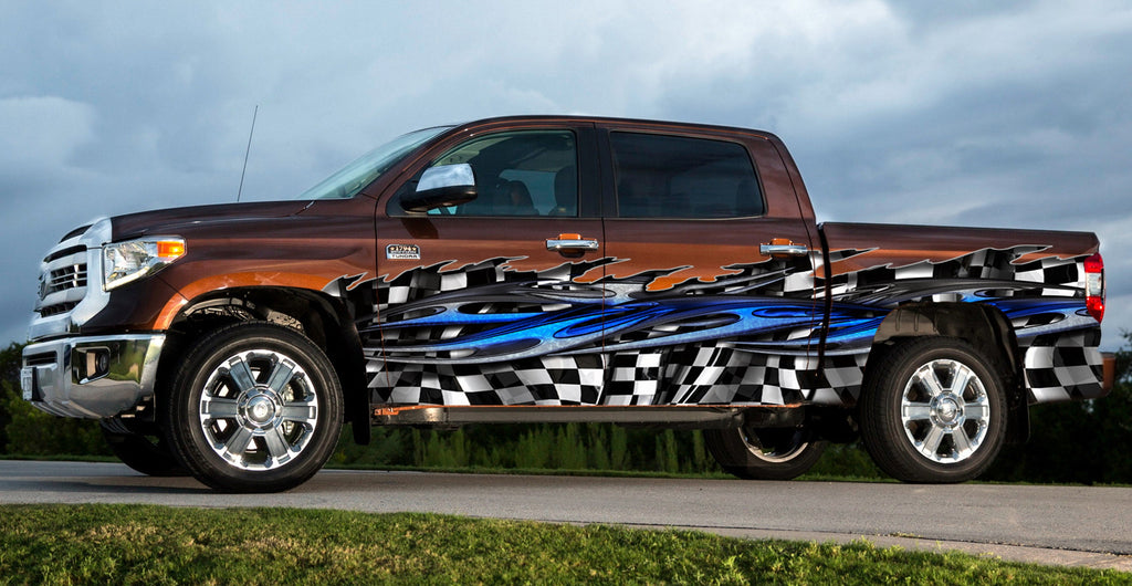 3D Racing flag car decal Car Graphic, Checkered flag Car Vinyl side wrap, Racing flag Car sticker, Ripped Metal Full Color Car Vinyl