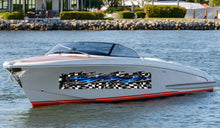 Load image into Gallery viewer, 3D Checkered flag Boat Side Graphics, Racing flag Ripped Metal Watercraft Vinyl, Full Color Yacht Graphics, Tribal Flag boat decal