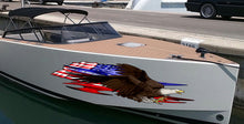 Load image into Gallery viewer, US Bald Eagle Full Color Yacht Graphics, USA Flag Ripped Metal Watercraft Vinyl, American pride Cigar Boat Side Graphics, Patriotic Sticker