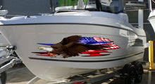 Load image into Gallery viewer, US eagle Cigar Boat Wrap Yacht Vinyl, Watercraft Sticker Design, 3D US Flag Boat Graphics Ripped Metal Full Color Speed Boat Vinyl Design