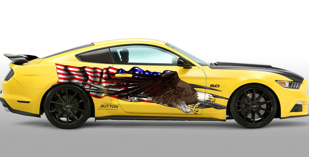 American pride car vinyl side wrap, USA Flag full color Car side graphics, US eagle car vinyl sticker, Big flag car side design