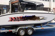 Load image into Gallery viewer, US Flag Ripped Metal Watercraft Vinyl, USA Flag Cigar Boat Side Graphics, US eagle Full Color Yacht Graphics