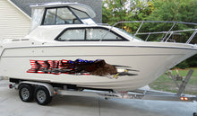 Load image into Gallery viewer, US Flag Ripped Metal Watercraft Vinyl, USA Flag Cigar Boat Side Graphics, US eagle Full Color Yacht Graphics