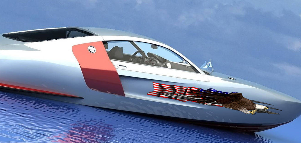 US Flag Ripped Metal Watercraft Vinyl, USA Flag Cigar Boat Side Graphics, US eagle Full Color Yacht Graphics