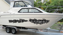 Load image into Gallery viewer, Racing flag Ripped Metal Watercraft Vinyl, Checkered flag Boat Side Graphics, Full Color Yacht Graphics, Tribal Flag boat decal