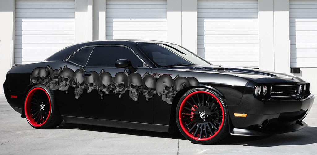 Tribal skulls street racing graphics, Sculls car vinyl side wrap, Skull car side design, Skulls car vinyl decal, Skull car vinyl sticker