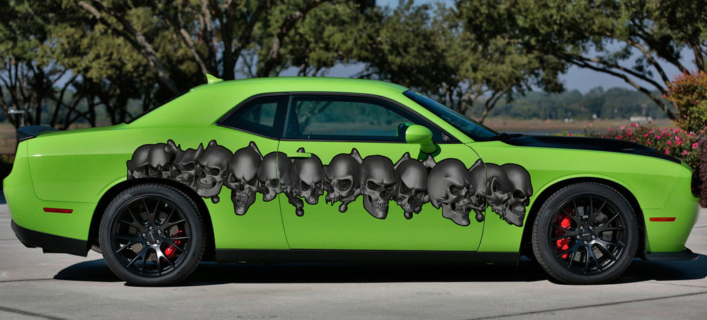 Tribal skulls street racing graphics, Sculls car vinyl side wrap, Skull car side design, Skulls car vinyl decal, Skull car vinyl sticker