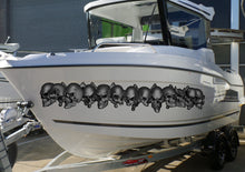 Load image into Gallery viewer, Scull Ripped Metal Watercraft Vinyl, Scull Cigar Boat Side Graphics, Full Color Yacht Graphics, Tribal skulls boat decal