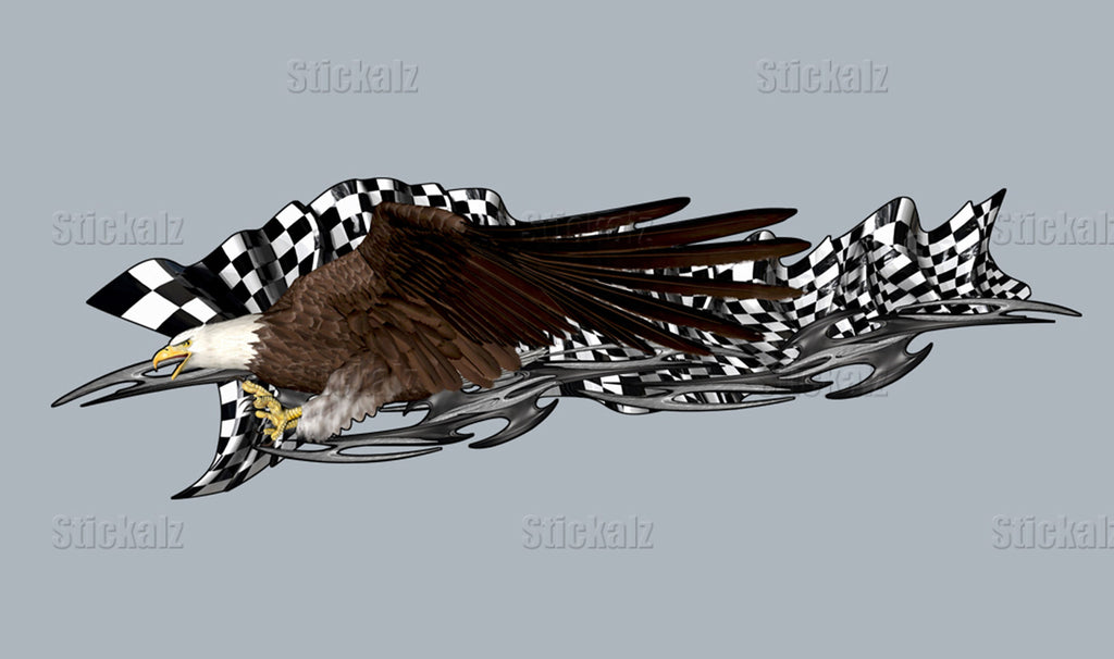3D Racing flag Car Vinyl Decal, US eagle Car Side Graphics, American pride Car Vinyl Side Wrap, Checkered flag Car Vinyl Side Sticker