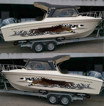 Load image into Gallery viewer, 3D Racing flag Boat Graphics Ripped Metal Full Color Speed Boat Vinyl Design, Checkered flag Cigar Boat Wrap, Yacht Vinyl