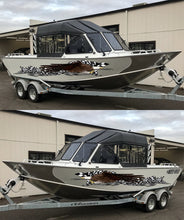 Load image into Gallery viewer, Checkered flag Ripped Metal Watercraft Vinyl, US eagle Cigar Boat Side Graphics, American pride Full Color Yacht Graphics