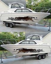 Load image into Gallery viewer, Checkered flag Ripped Metal Watercraft Vinyl, US eagle Cigar Boat Side Graphics, American pride Full Color Yacht Graphics