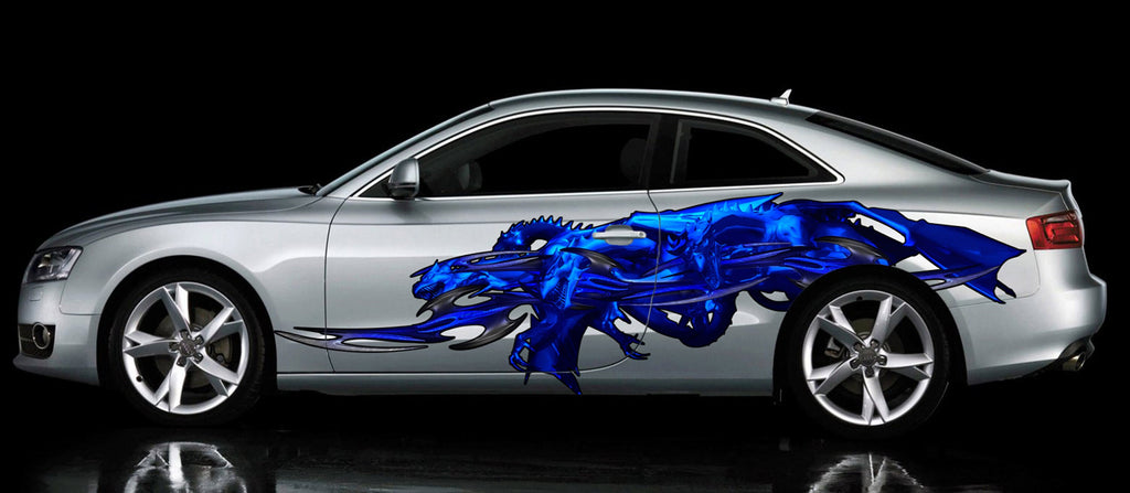 Dragons Car Wrap, Dragons Ripped Metal Car Vinyl Decal, Lizard Pride Car Vinyl Sticker, Full Color Car Side Graphics