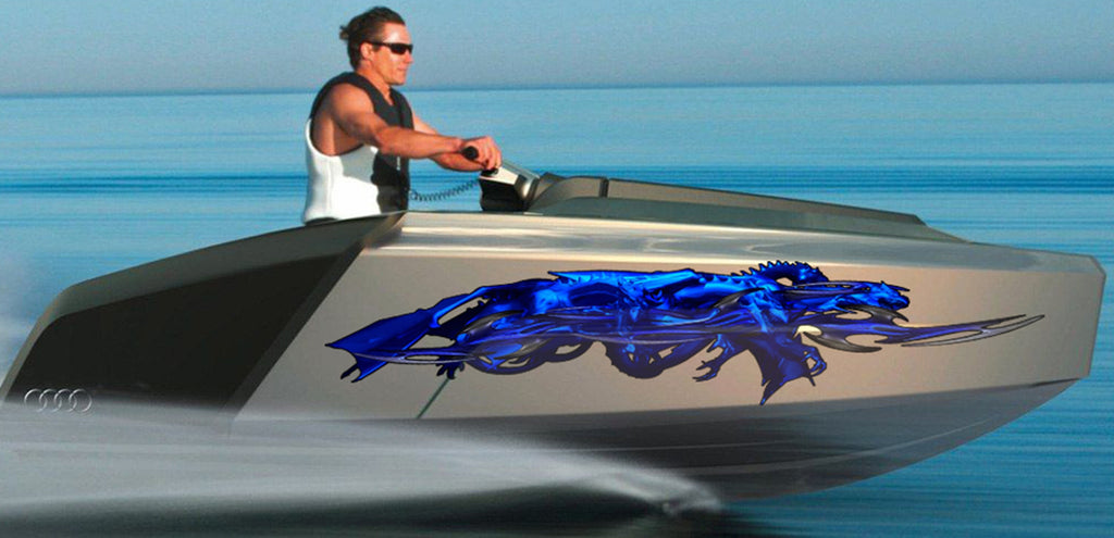 3D Dragons Boat Graphics Ripped Metal Full Color Speed Boat Vinyl Design, Dragons Cigar Boat Wrap, Yacht Vinyl, Watercraft Sticker Design