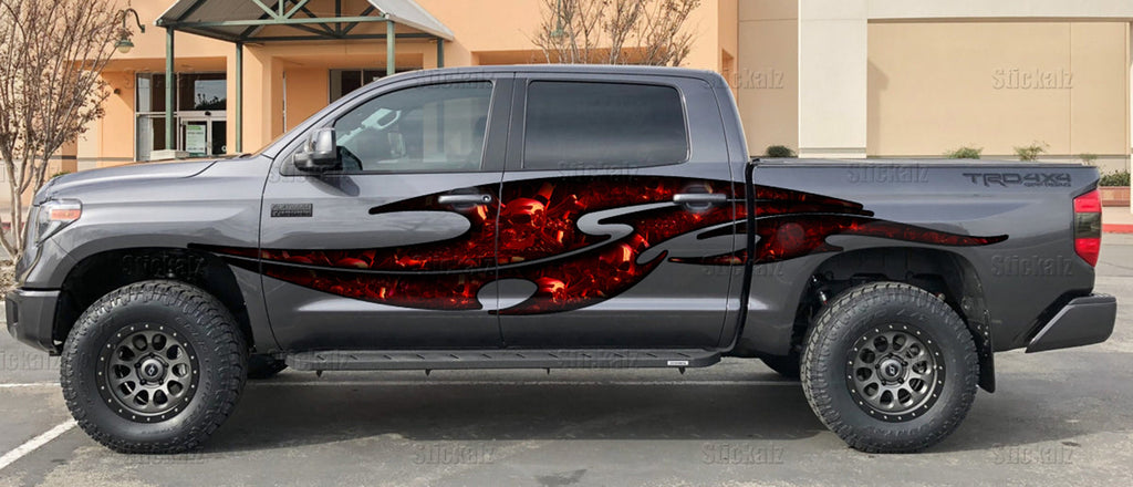 3D Skull full color car graphics, Skulls car vinyl side wrap, Skull car side design, Skulls car vinyl side sticker, Skull car side decal