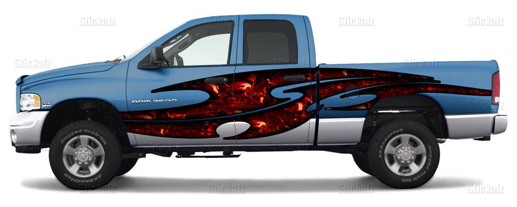 3D Skull full color car graphics, Skulls car vinyl side wrap, Skull car side design, Skulls car vinyl side sticker, Skull car side decal