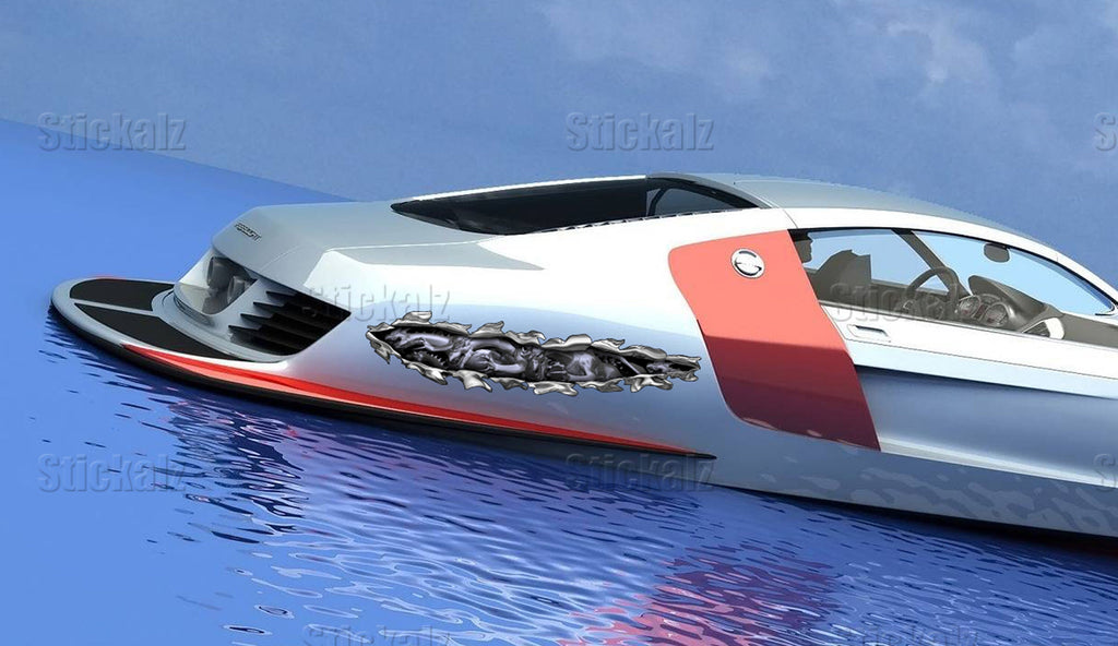 3D Dragons Boat Graphics Ripped Metal Full Color Speed Boat Vinyl Design, Dragons Cigar Boat Wrap, Yacht Vinyl, Watercraft Sticker Design