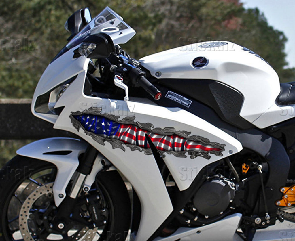 Full Color Crotch Rocket Graphics, USA Flag Chopper Vinyl, USA Flag Bike Graphics, Patriotic Motorcycle Sticker,
