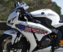Load image into Gallery viewer, Full Color Crotch Rocket Graphics, USA Flag Chopper Vinyl, USA Flag Bike Graphics, Patriotic Motorcycle Sticker,
