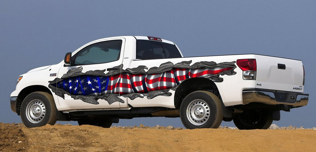 US Flag Car Wrap and decals Ripped Metal Full Color truck Vinyl Design , American flag décor for jeep decoration