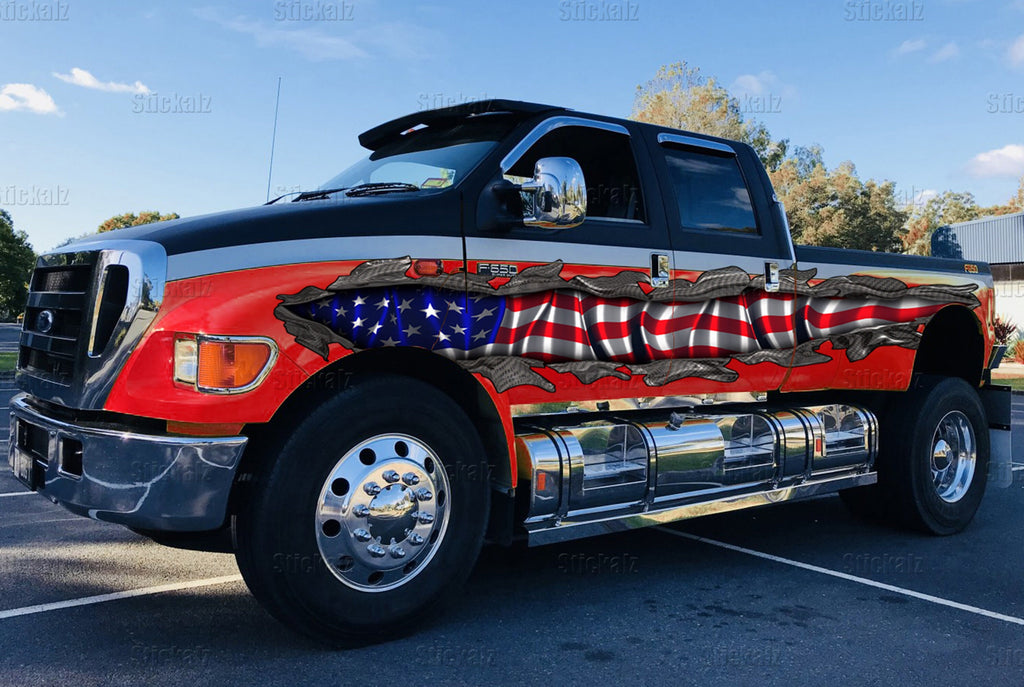 Ripped Metal full color Car vinyl Design US flag wrap Car vinyl, American 3d fag sticker for jeep