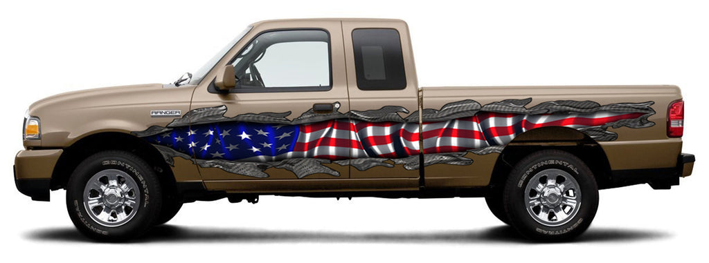 US Flag Ripped Metal Car wrap Graphics Side Decals Graphics Vinyl Stickers, American flag for jeep