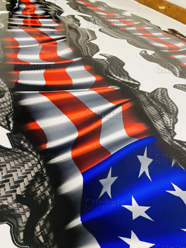 US Flag decor for Car decoration Wrap Ripped Metal Full Color Vinyl Design US Flag decals and stickers