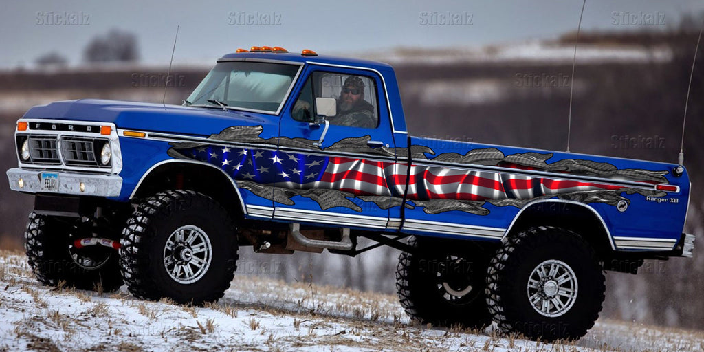 US Flag Ripped Metal Car wrap Graphics Side Decals Graphics Vinyl Stickers, American flag for jeep