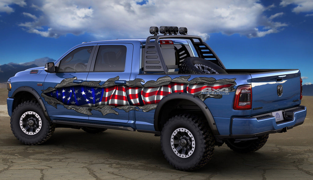 Ripped Metal full color Car vinyl Design US flag wrap Car vinyl, American 3d fag sticker for jeep