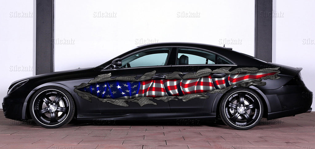 US Flag decor for Car decoration Wrap Ripped Metal Full Color Vinyl Design US Flag decals and stickers