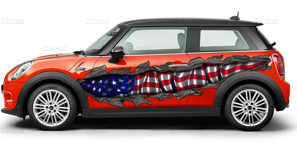 US Flag decor for Car decoration Wrap Ripped Metal Full Color Vinyl Design US Flag decals and stickers