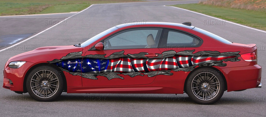 US Flag decor for Car decoration Wrap Ripped Metal Full Color Vinyl Design US Flag decals and stickers