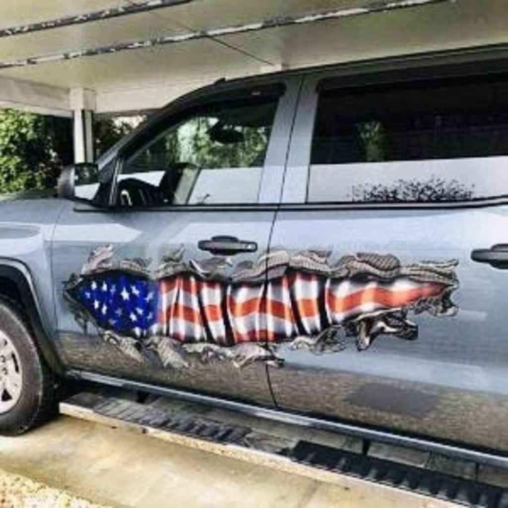 US Flag decor for Car decoration Wrap Ripped Metal Full Color Vinyl Design US Flag decals and stickers