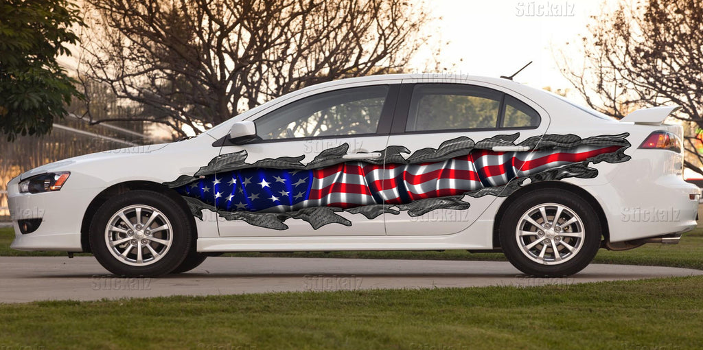 US Flag decor for Car decoration Wrap Ripped Metal Full Color Vinyl Design US Flag decals and stickers