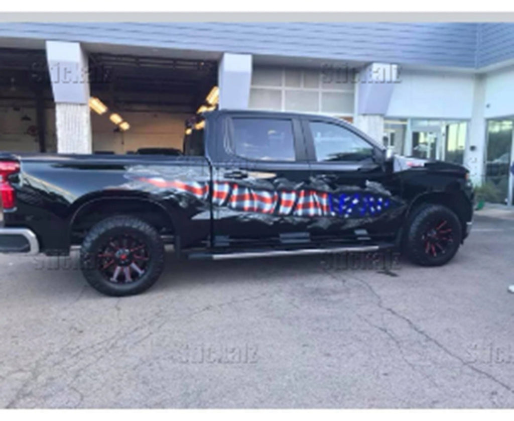 US Flag Ripped Metal Car wrap Graphics Side Decals Graphics Vinyl Stickers, American flag for jeep