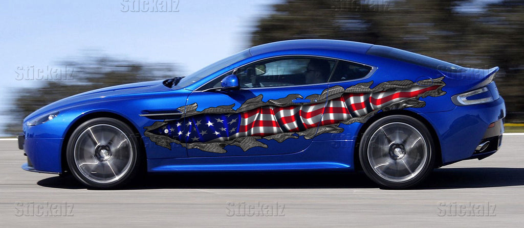 US Flag decor for Car decoration Wrap Ripped Metal Full Color Vinyl Design US Flag decals and stickers