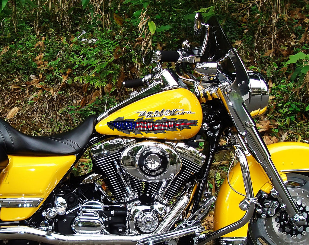 US Flag Ripped Metal Motorcycle decals Wrap, Racing Bike Vinyl, US Pride Sport Bike decor,