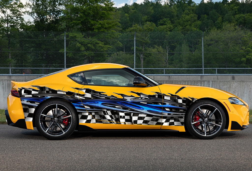 Full Color Car Vinyl Design Racing Flag Car Vinyl, Auto Wrap Tribal Checkered , Ripped Metal Checkered Street Graphic