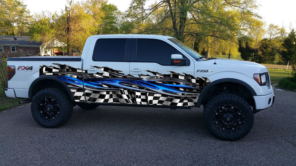 Tribal Racing Flag car Vinyl decor, Full Color Car Side Graphics, truck Vinyl Checkered Flag jeep Side Graphics, Decal
