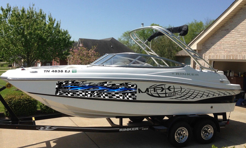 Checkered 3D Dragons Tribal Ripped Metal Car Vinyl, Dragons Boat Wrap, Wrap Vinyl, Tribal Flames Decals, Ranger Boat Decals and Stickers