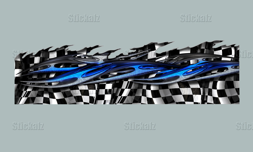 Checkered 3D Dragons Tribal Ripped Metal Car Vinyl, Dragons Boat Wrap, Wrap Vinyl, Tribal Flames Decals, Ranger Boat Decals and Stickers