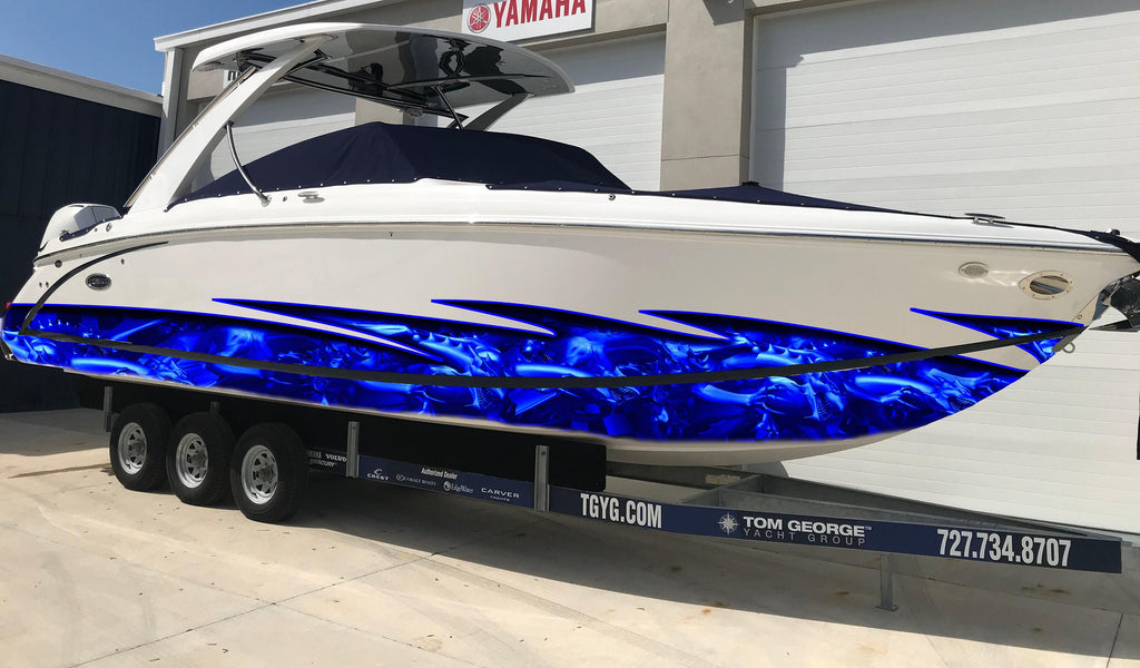 3D Dragons Tribal Ripped Metal Car Vinyl, Dragons Boat Wrap, Watercraft Vinyl, Tribal Flames Decals, Ranger Boat Decals and Stickers