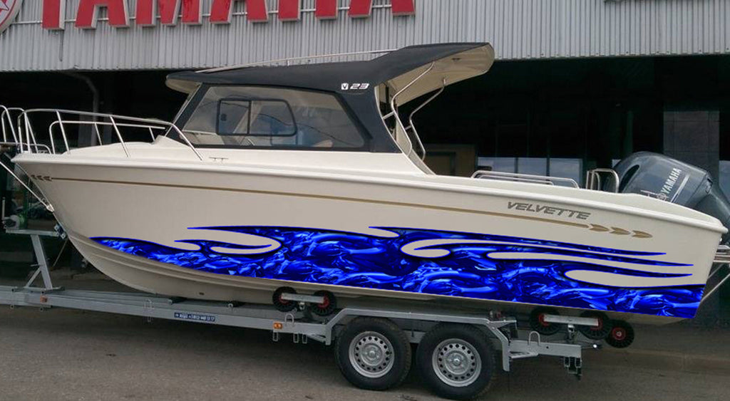3D Dragons Tribal Ripped Metal Car Vinyl, Dragons Boat Wrap, Watercraft Vinyl, Tribal Flames Decals, Ranger Boat Decals and Stickers