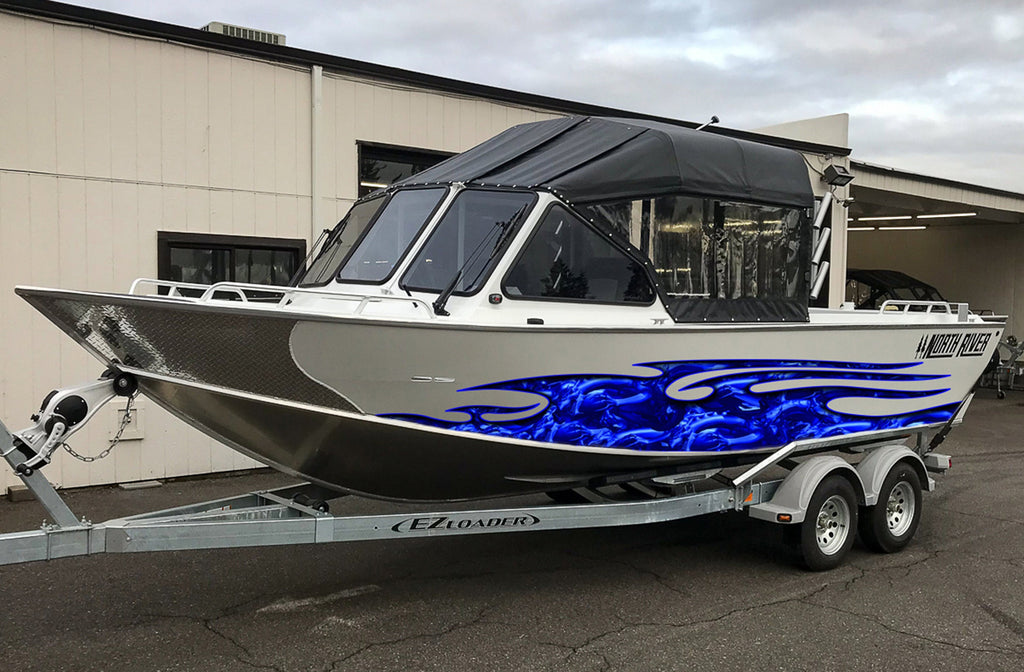 3D Dragons Tribal Ripped Metal Car Vinyl, Dragons Boat Wrap, Watercraft Vinyl, Tribal Flames Decals, Ranger Boat Decals and Stickers
