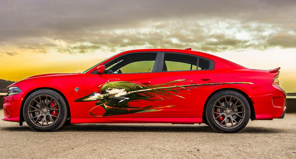 Warrior Girl Anime Sticker, Sexy Anime Stickers, Japanese Anime Vehicle Livery, Anime Car Wrap Side, Cast Vinyl Wrap, Racing Car Decal