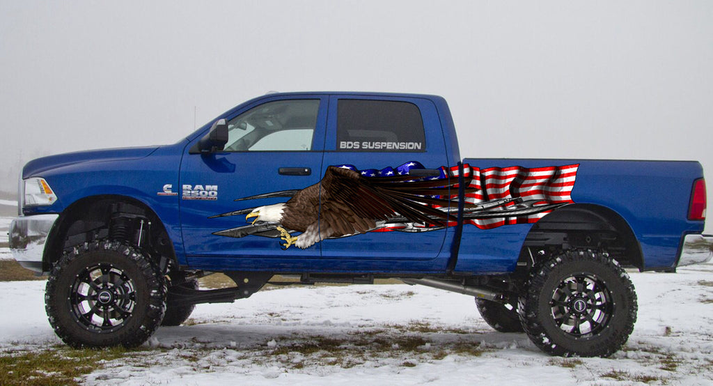 Bold Eagle Truck Side Stickers, USA Flag Car Wrap Decal, Eagle Vinyl, American Pride Graphics, USA Flag Decal for jeep