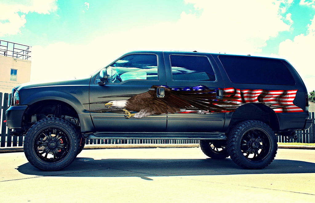 Bold Eagle Truck Side Stickers, USA Flag Car Wrap Decal, Eagle Vinyl, American Pride Graphics, USA Flag Decal for jeep